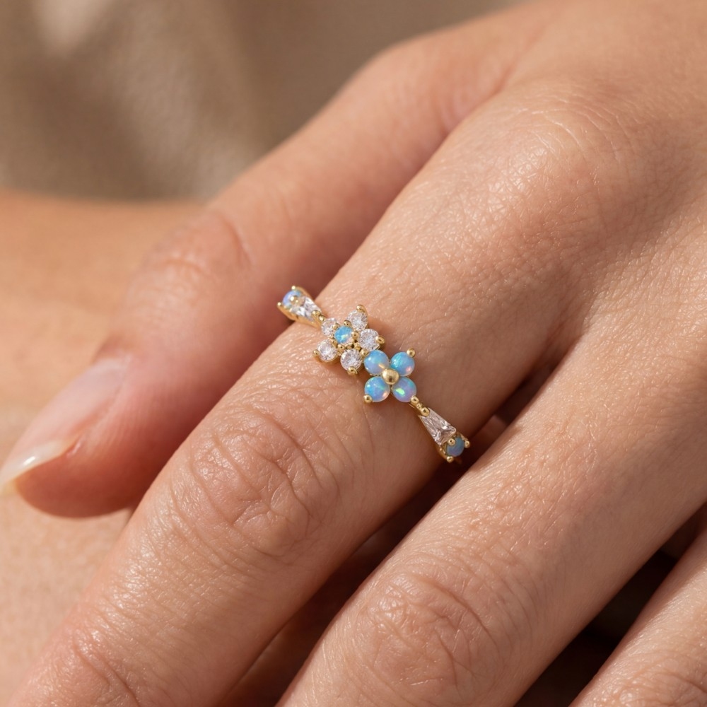 Gold Dipped Cz Double Flower Ring
