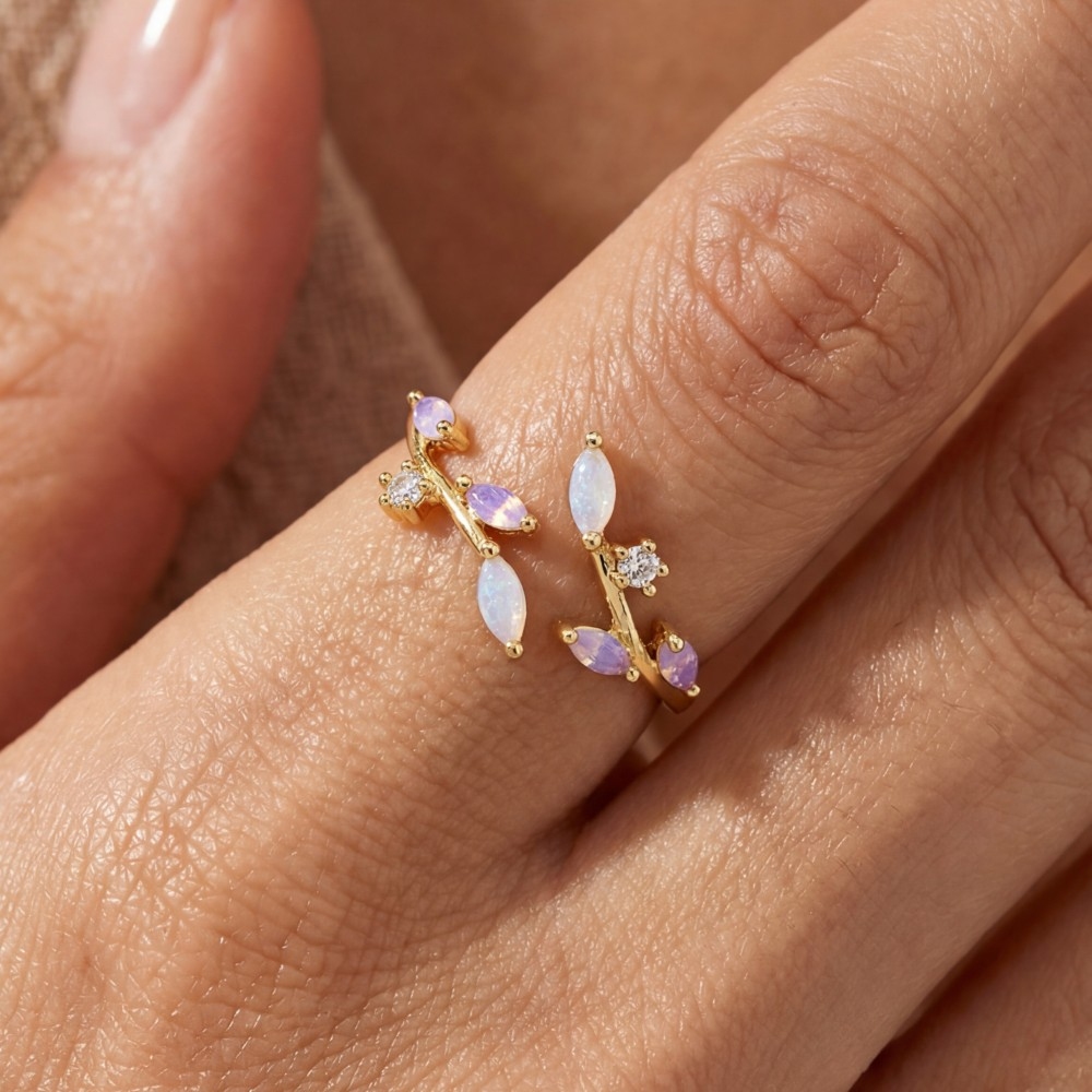 Gold Dipped Cz Leaf Wrap Open Ring