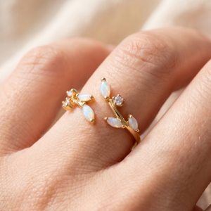 Rhodium Dipped Marquise Opal And Cz Ring