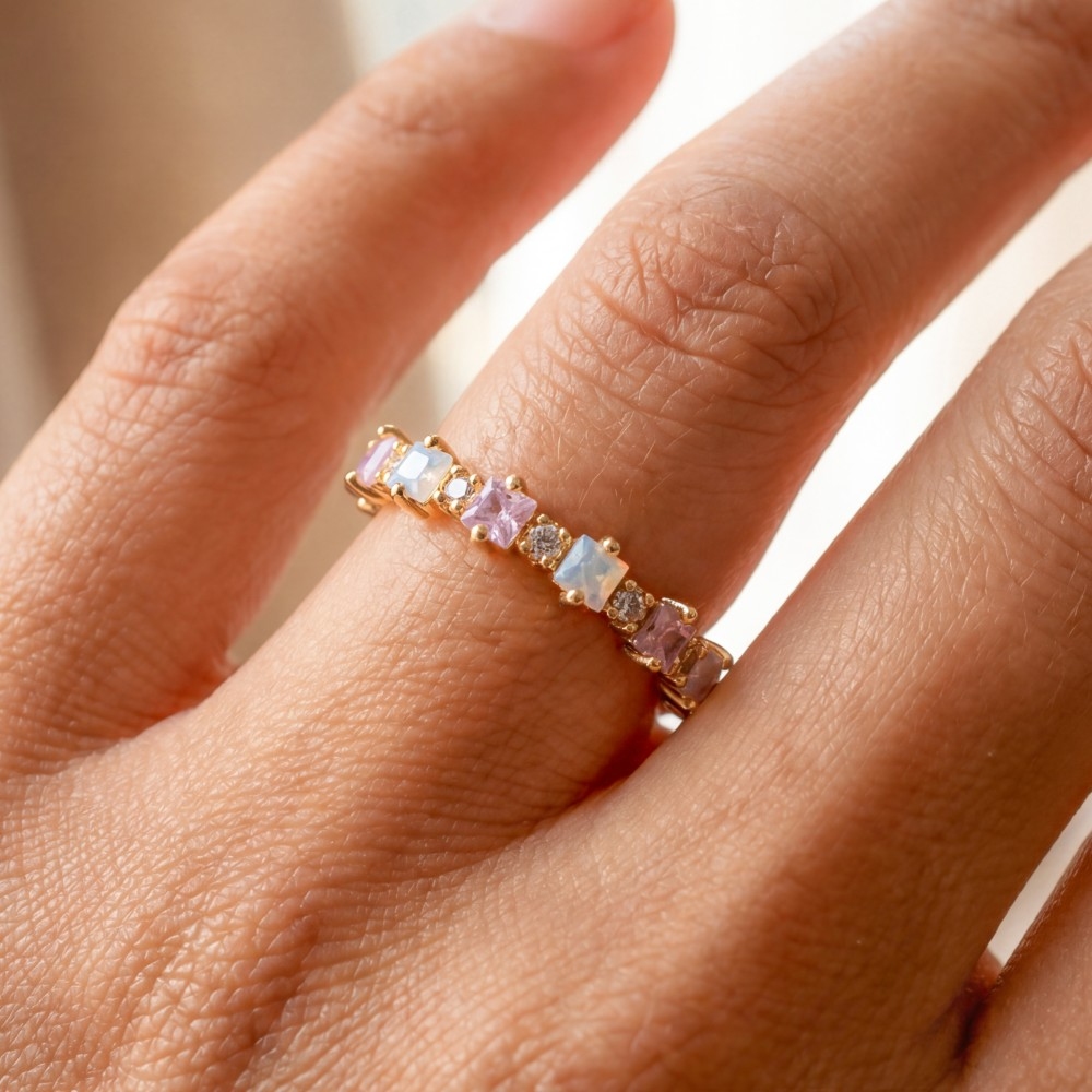 Gold Dipped Square Cz Studded Ring