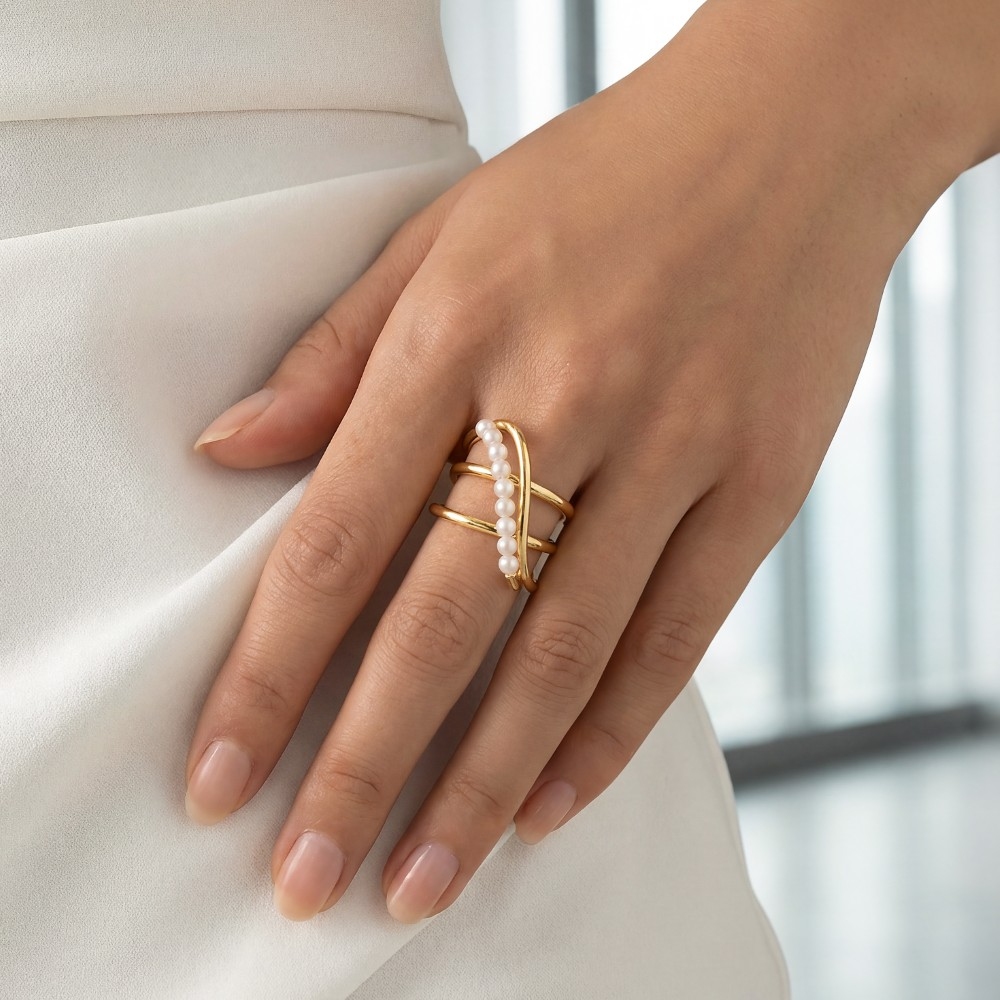 Pearl Beads Spiral Coil Ring