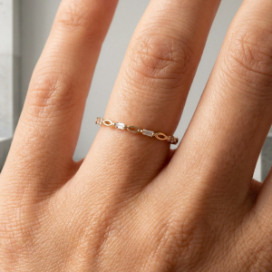 Gold Dipped Delicate Baguette Chain Ring