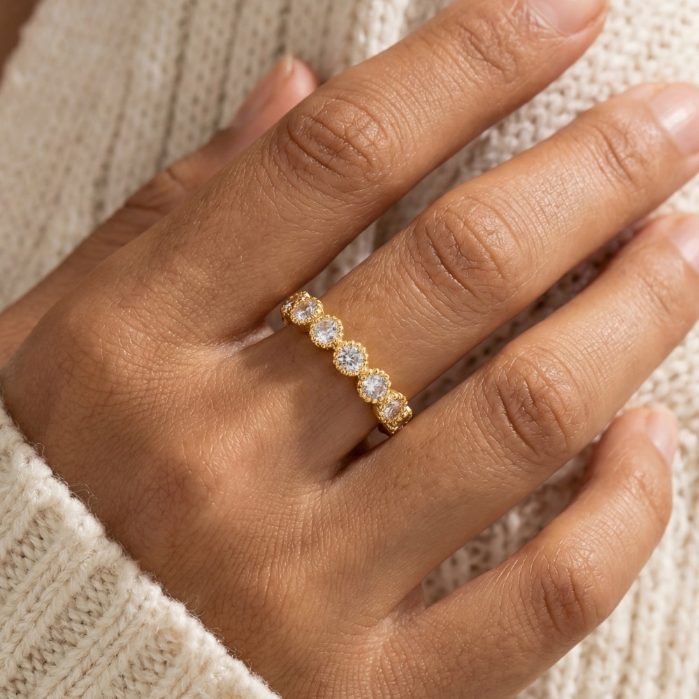 Gold Dipped Cz Pave Adjustable Band Ring