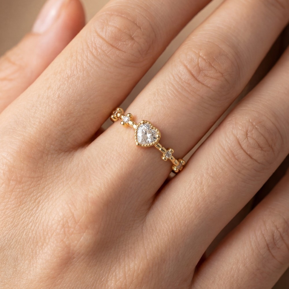 Gold Dipped Cz Heart Ring