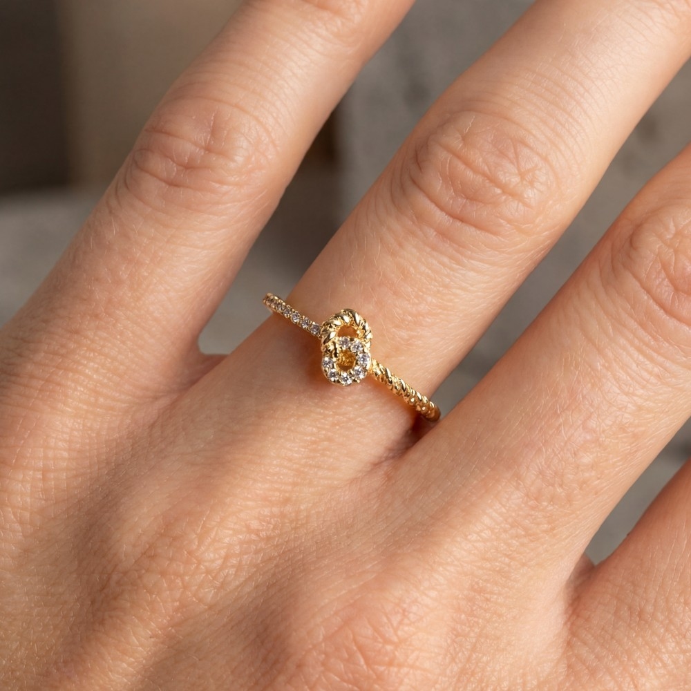 Gold Dipped Cz Knot Twist Ring