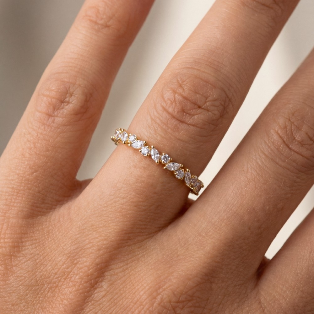 Gold Dipped Cz Studded Band Ring
