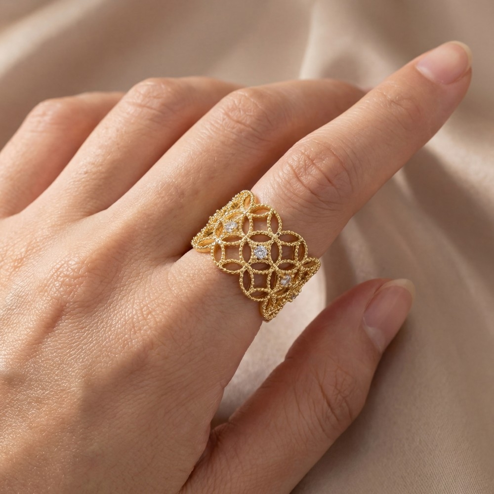 Gold Dipped Cz Filigree Ring
