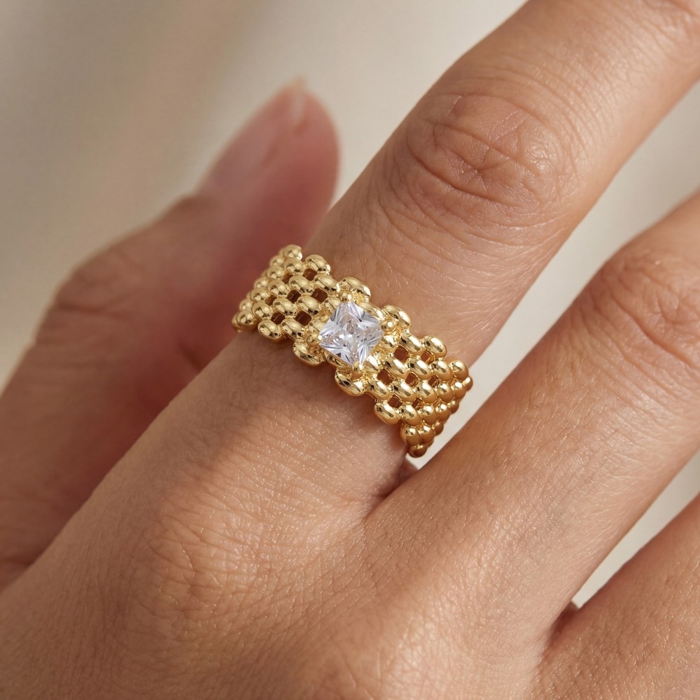 Gold Dipped Cz Layered Texture Ring