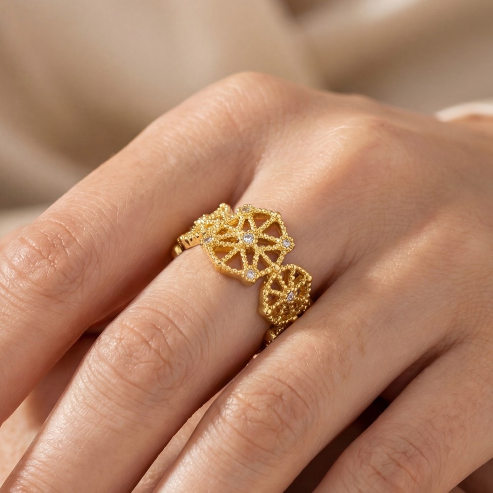 Gold Dipped Cz Round Filigree Ring