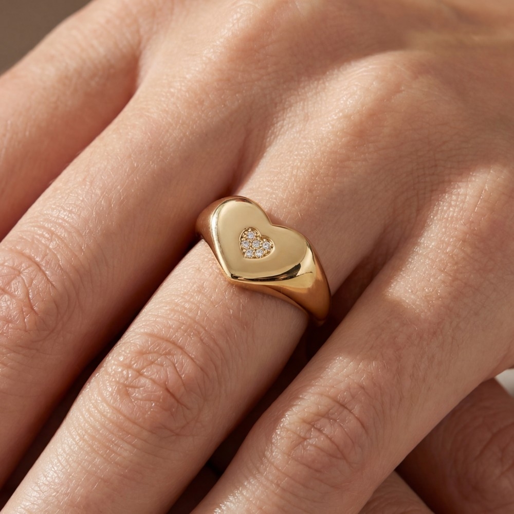 18K Gold Dipped Cz Heart Ring