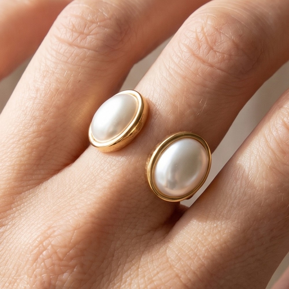 Double Pearl Open Band Ring