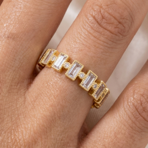 Gold Dipped Baguette Cz Eternity Band Ring
