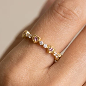 Cz Heart Cluster Alternating Eternity Band Ring