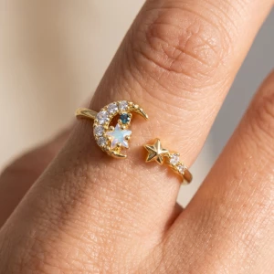 Cz Celestial Moon And Star Cluster Cuff Ring