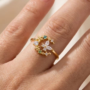 Cz Double Band Star And Butterfly Solitaire Ring