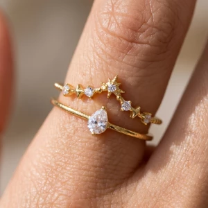 Cz Star Constellation And Pear Stone Double Band Ring