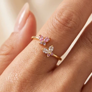 Cz Dual Butterfly Open Cuff Band Ring