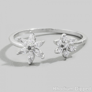 Gold Dipped Cz Double Flower Open Ring