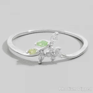 Cz Botanical Flower And Branch Spray Ring