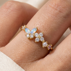 Gold Dipped Cz Mixed Stone Floral Cluster Ring