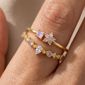 Gold Dipped Cz Floral Double Band Layered Cluster Ring