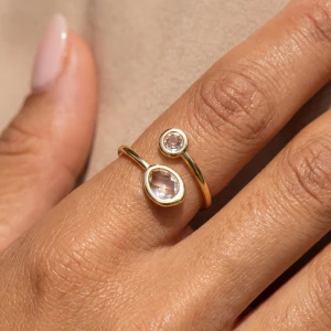 Faceted Crystal Two Stone Bypass Wrap Ring