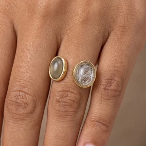 Cabochon And Threaded Dome Open Band Ring