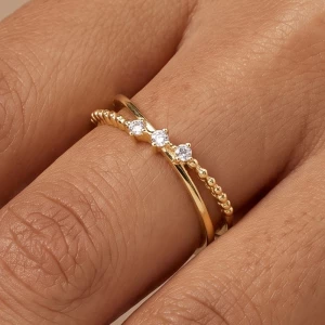 Gold Dipped Double Band Crystal Ring