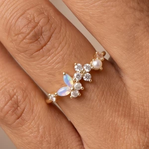 Gold Dipped Opal Butterfly Pearl Ring