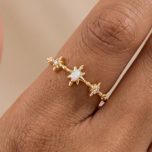 Gold Dipped Opal Starburst Trio Beaded Band Ring