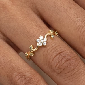 Gold Dipped Crystal Flower Wave Ring