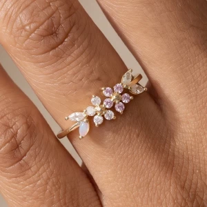 Gold Dipped Floral Marquise Cluster Ring