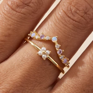 Gold Dipped Pearl Flower Chevron Ring