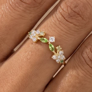 Gold Dipped Leaf Flower Cluster Ring