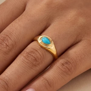 Gold Dipped Pear Stone Signet Dome Open Ring