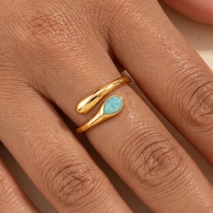Gold Dipped Pear Stone Bypass Wrap Open Ring