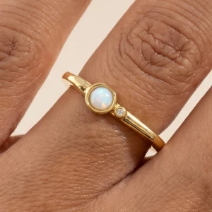 Gold Dipped Round Opal Bezel Ring