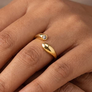 Bezel Cz And Polished Drop Bypass Ring