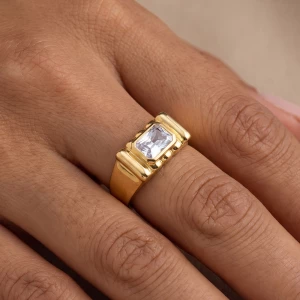 Gold Dipped Radiant Cz Bubble Frame Wide Open Ring