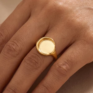 Gold Dipped Hammered Moon Disc Signet Open Ring