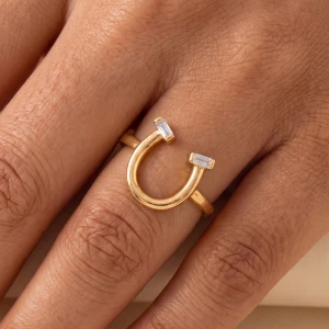 Horseshoe Ring With Baguette Cz Tips