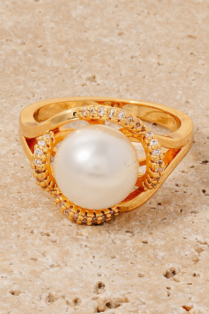 Intricate Cz Halo Set Pearl Stud Band Ring