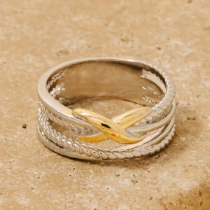 Two Tone X Rope Textured Band Ring
