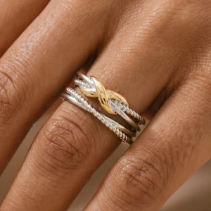 Two Tone X Rope Textured Band Ring