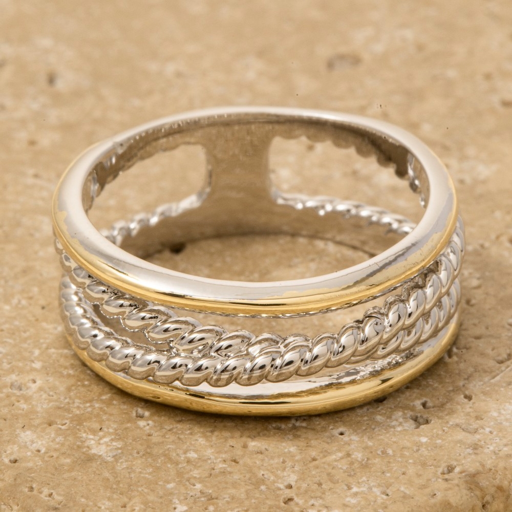 Gold Dipped Two Tone Rope Twist Pattern Ring
