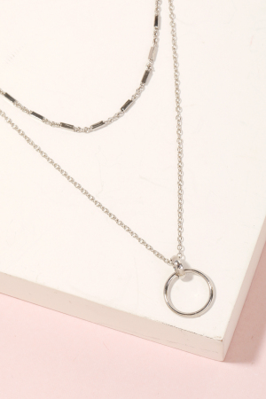 Metallic Hoop Pendant Layered Necklace