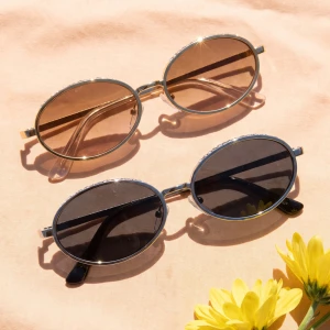 Rhinestone Trim Slim Oval Sunglasses