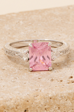 Pink Cz Baugette Set Pave Band Ring