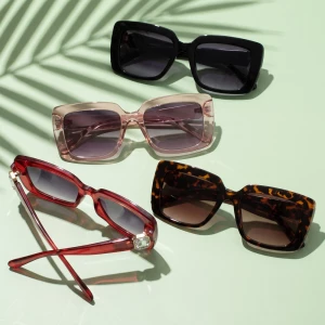Rectangle Sunglasses With Crystal Jewel Temples