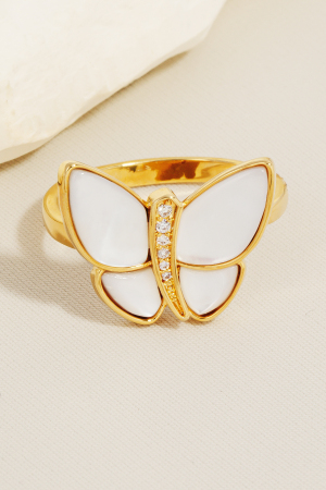 Cz And Pearl Butterfly Metallic Open Band Ring